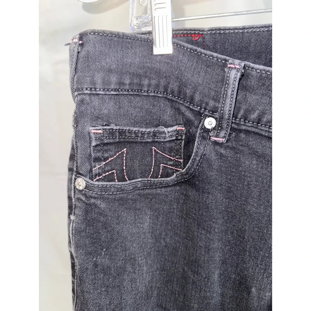 True Religion Geno Relaxed Slim Jeans Black Pink Stitching 33 Mens